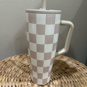 Checkered Beige and White Water Bottle